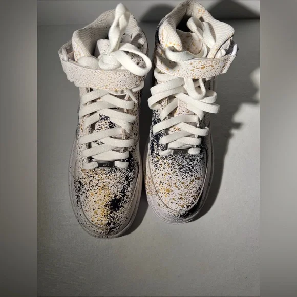 Nike Air Force 1 Mid Paint Splatter White Gold Black DH2933-111 5.5Y